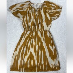 J.Crew 100% Silk Mini Dress Bright Orange Off White Ikat Size 2 fully lined